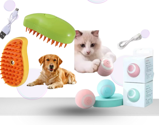 SmartPet Duo™ | Combo Pelota Divertida y Cepillo Vaporizador 3 en 1