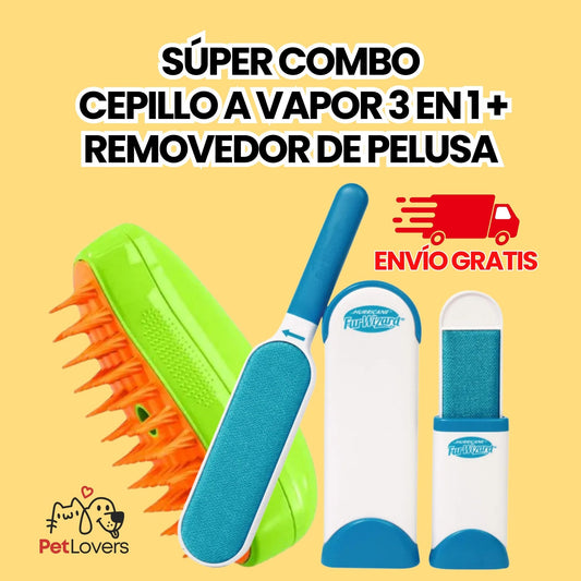 OFERTA 2X1 - Combo Pet Clean™ (Cepillo Vaporizador 3 en 1 + Removedor Quita Pelusa Fur Wizard™)