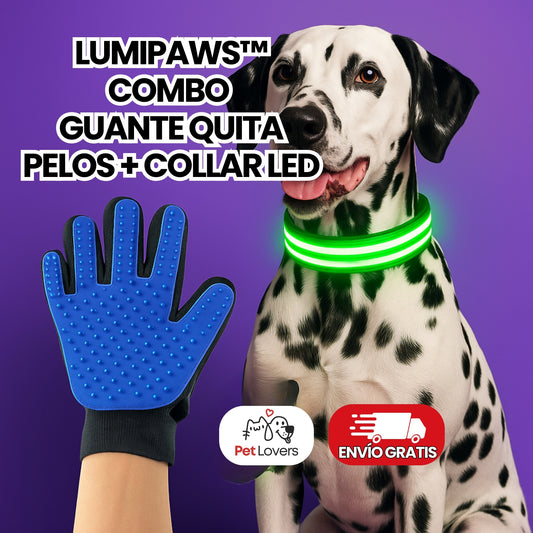 LumiPaws™ | Combo Guante Quita Pelos + Collar LED
